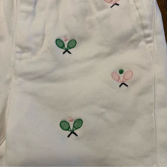 Janie and Jack Baby White Tennis Embroidered Twill Pull On Shorts 6-12 Months - Picture 3 of 7